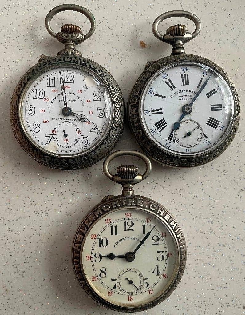ZAKHORLOGE ROSKOPF-spoorweg en 9 provincies, set van 3, Sieraden, Tassen en Uiterlijk, Ophalen, Zakhorloge, Staal, 1900 tot 1930