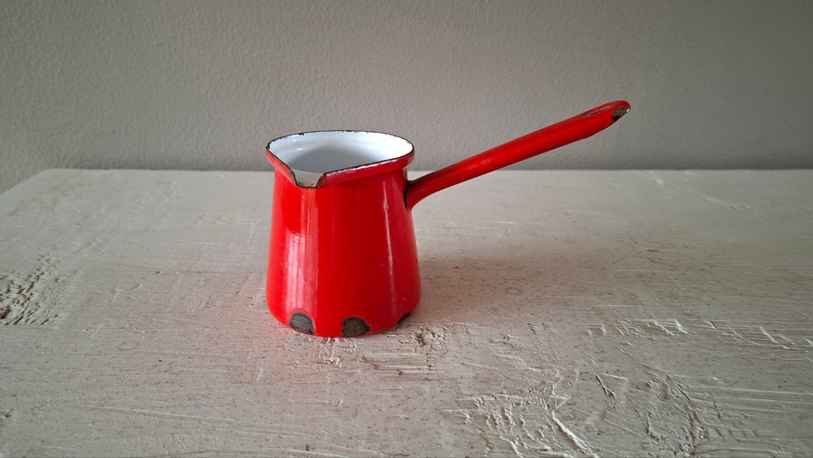 Retro Rood Emaille Koffiepannetje - Westen Due Leoni, Ophalen of Verzenden