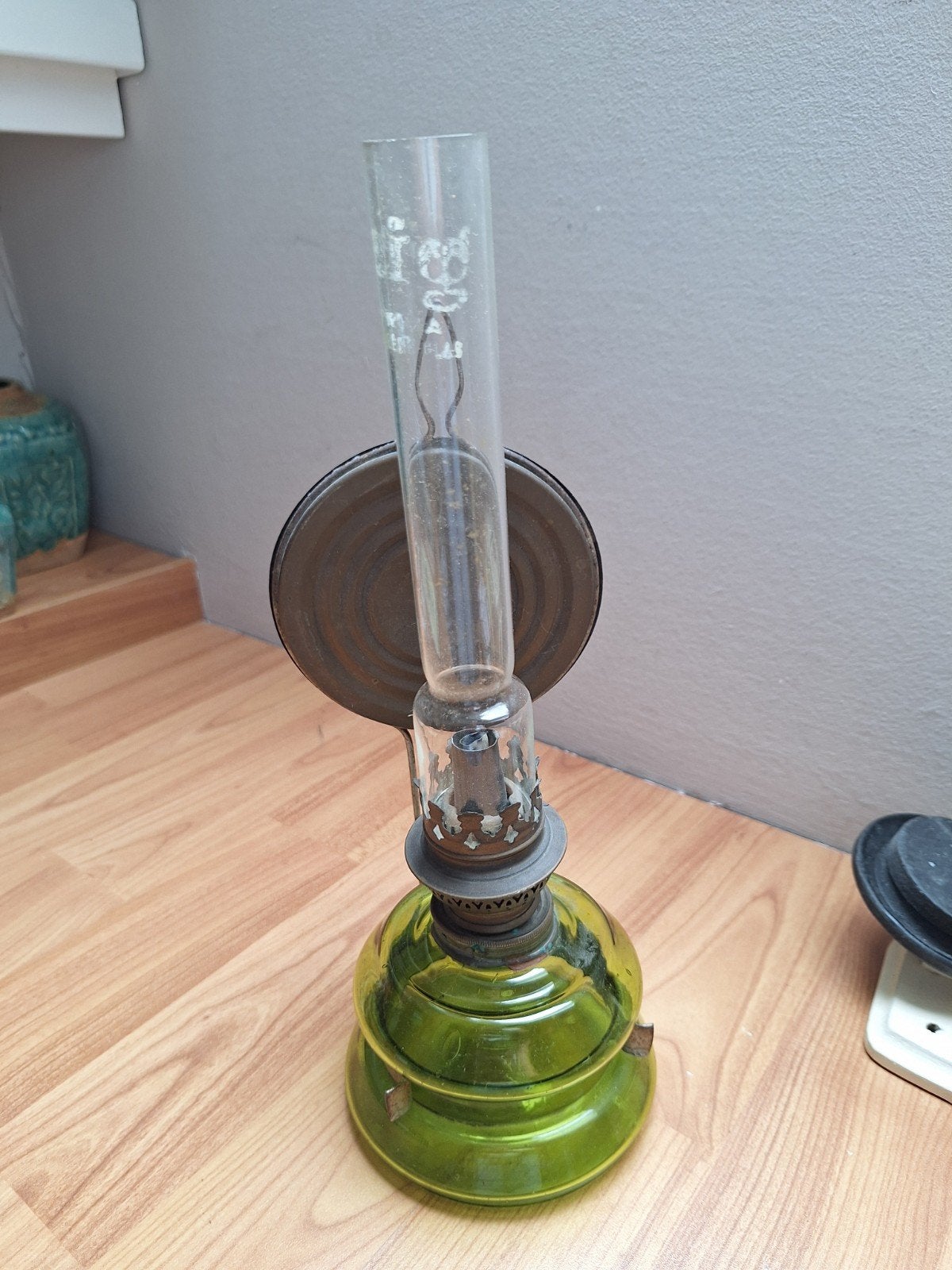 Vintage Olie Lamp - Groen Glas, Ophalen