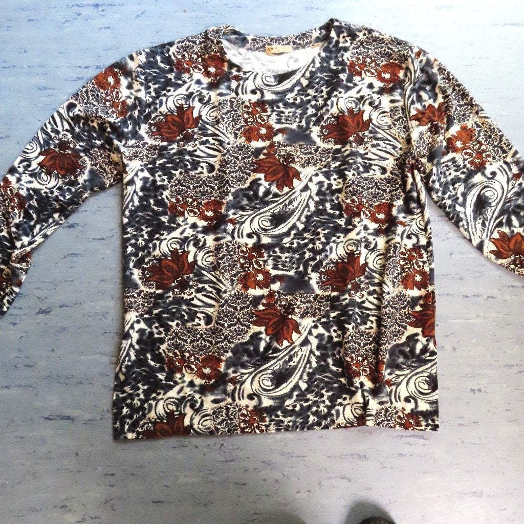 shirt dames AoErDuo XXL shirt blauw bruin, Maat 46/48 (XL) of groter, Zo goed als nieuw, Lange mouw, Meerkleurig