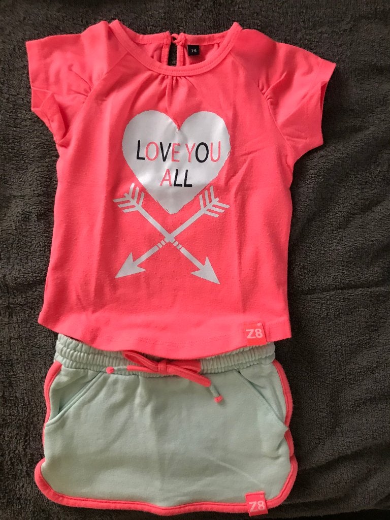 ZGAN leuke set van Z8 "love you all" maat 74, Meisje, Z8, Ophalen of Verzenden, Zo goed als nieuw