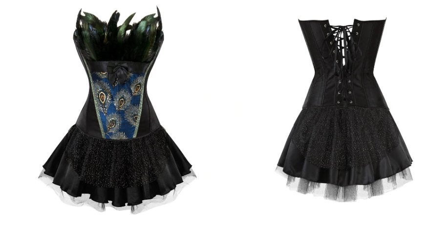 Zwarte veren korset jurk bustier dames vrouwen burlesque, Kleding | Dames, Jurken, Nieuw, Maat 38/40 (M), Zwart, Boven de knie