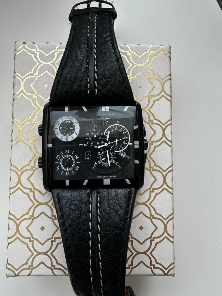 Police Timepieces Herenhorloge - Zwart Leer & Staal, Sieraden, Tassen en Uiterlijk, Horloges | Heren, Overige merken, Staal, Polshorloge