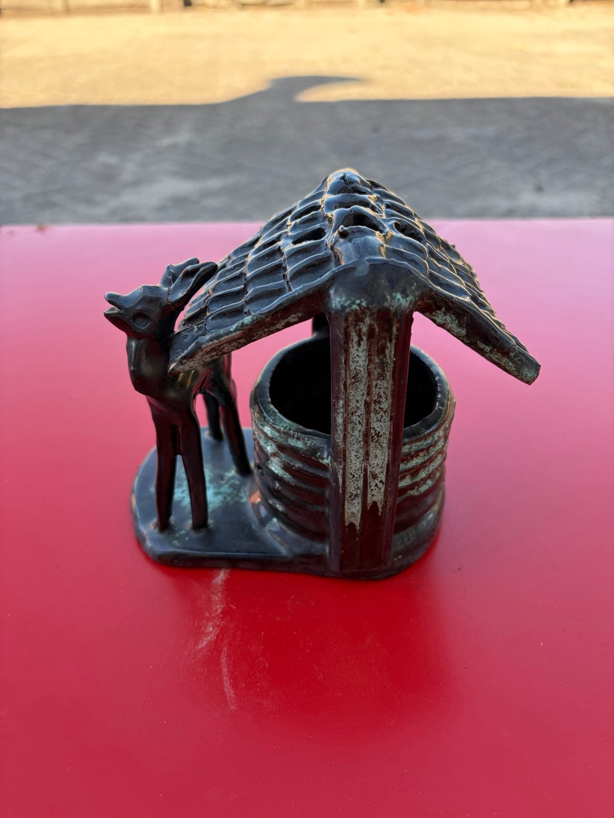 Vintage Bronzen Hertenbeeldje met Waterput, Ophalen of Verzenden