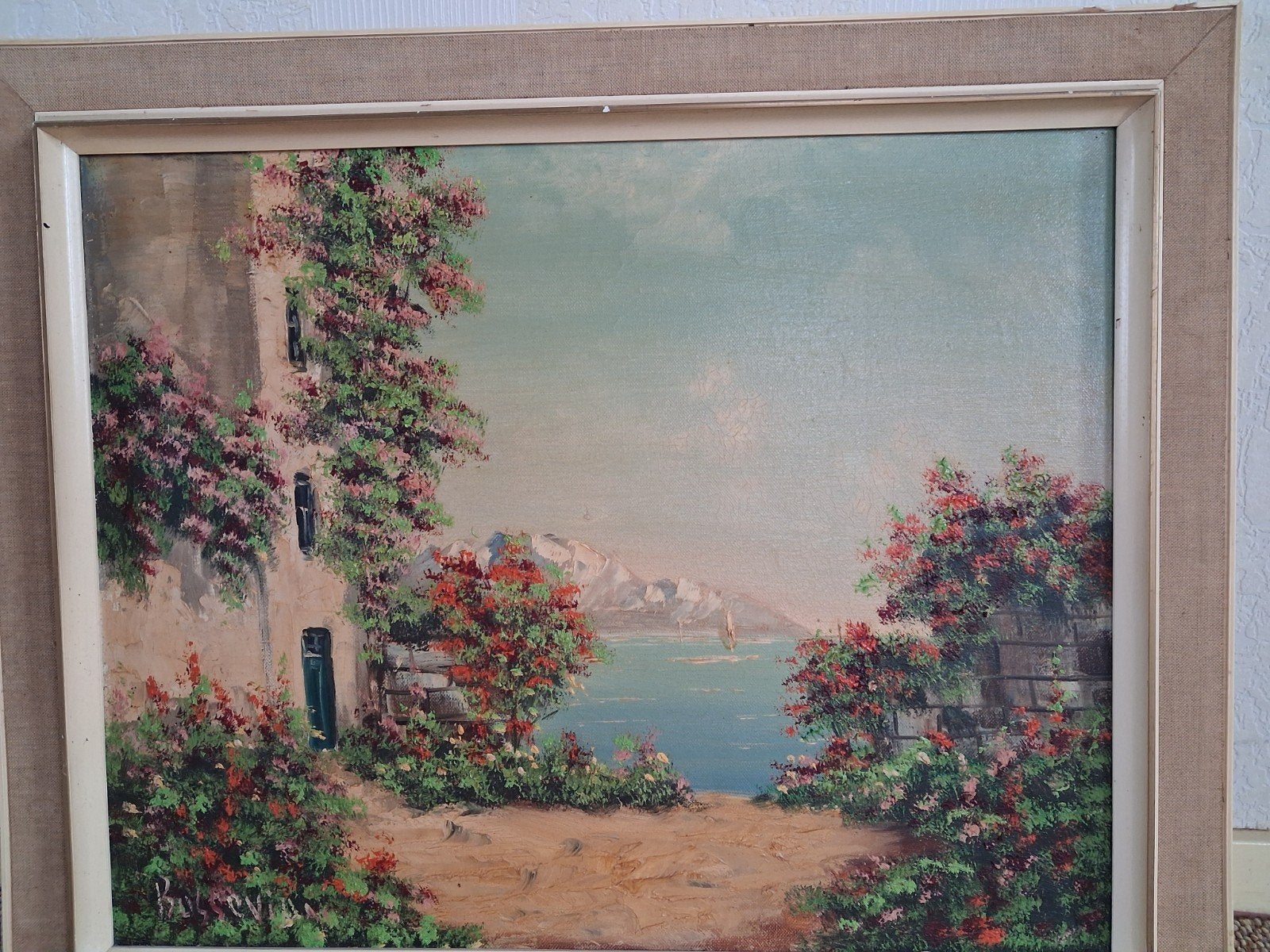Schilderij: Mediterraan landschap met bloeiende planten, Ophalen, Doek, Realistisch, Landschap