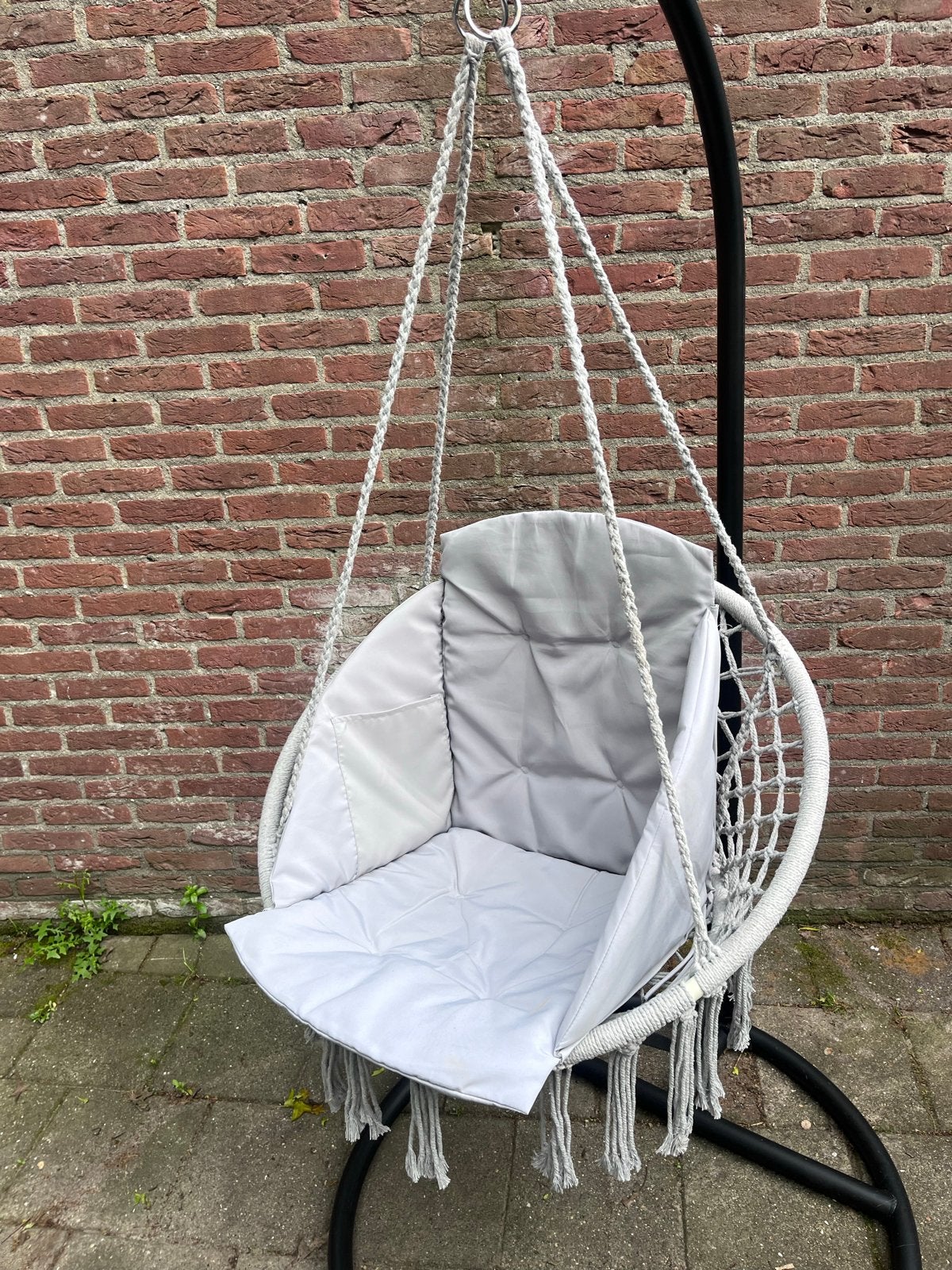 Hangstoel met kussen (zonder steun)- Grijs/Wit, Binnen, Ophalen of Verzenden, Zo goed als nieuw, Met standaard
