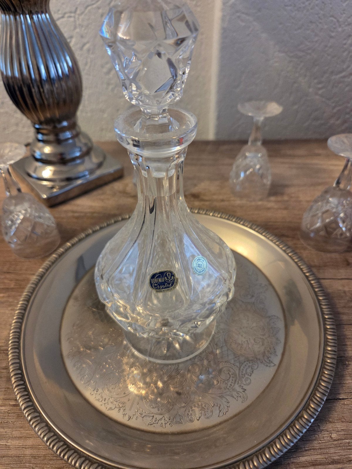 Bohemia Crystal Borrelset met Karaf, Glazen en Dienblad, Antiek en Kunst, Ophalen