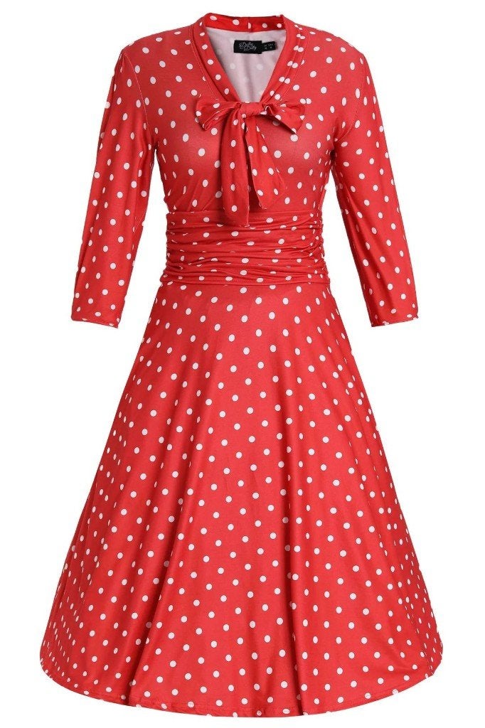 Dolly & Dotty Rode Polkadot Jurk - Maten 34 t/m 3XL, Nieuw, Ophalen of Verzenden, Knielengte, Rood