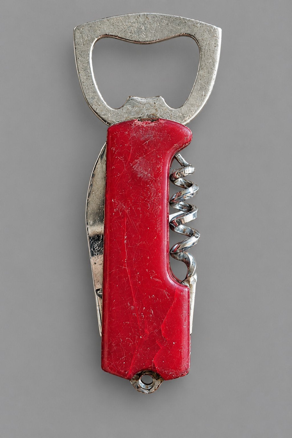 Vintage rood zakmes met kurkentrekker en flesopener, Ophalen of Verzenden
