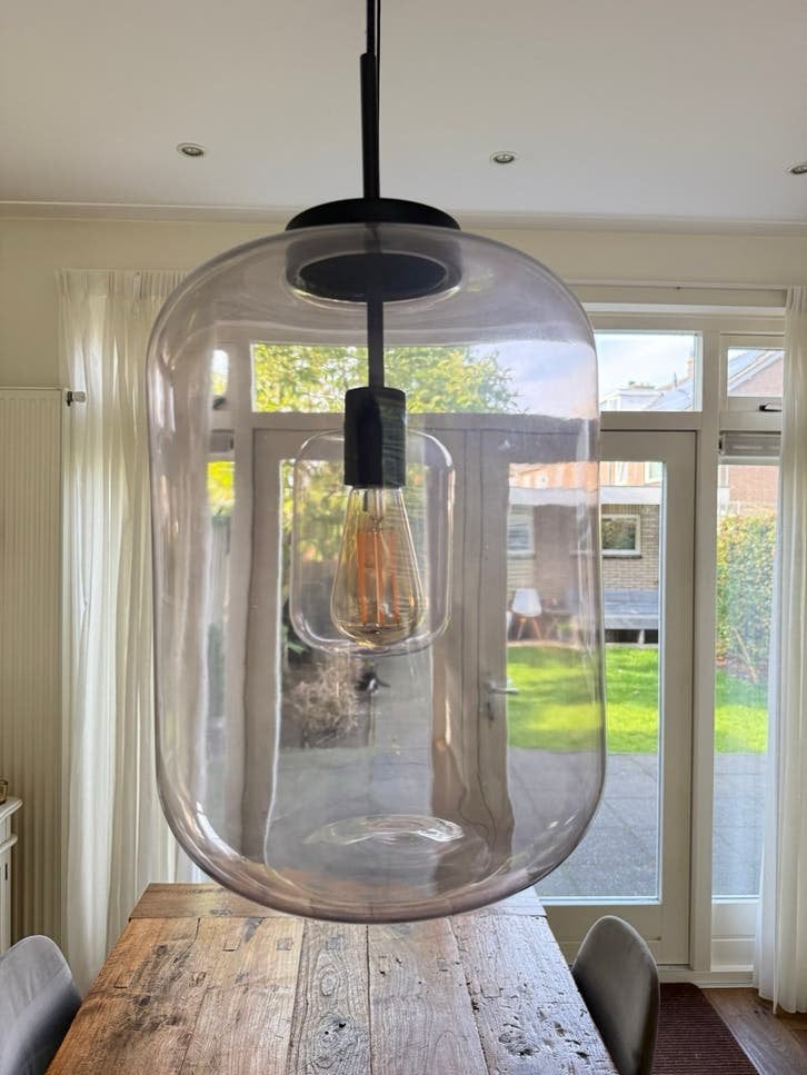 Juno XXL hanglampen (2 stuks) - rookglas, E27 fitting, Huis en Inrichting, Ophalen, Zo goed als nieuw, Glas, E27 (groot)