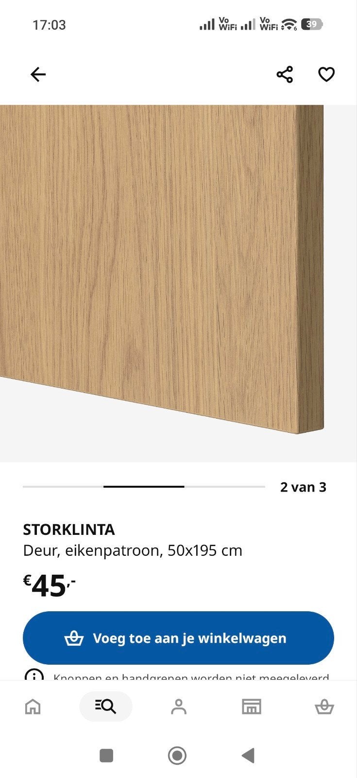 Ikea: 2 deuren voor PAXkast , eiken, 50x195 cm, Ophalen, Zo goed als nieuw, 50 tot 100 cm, 200 cm of meer