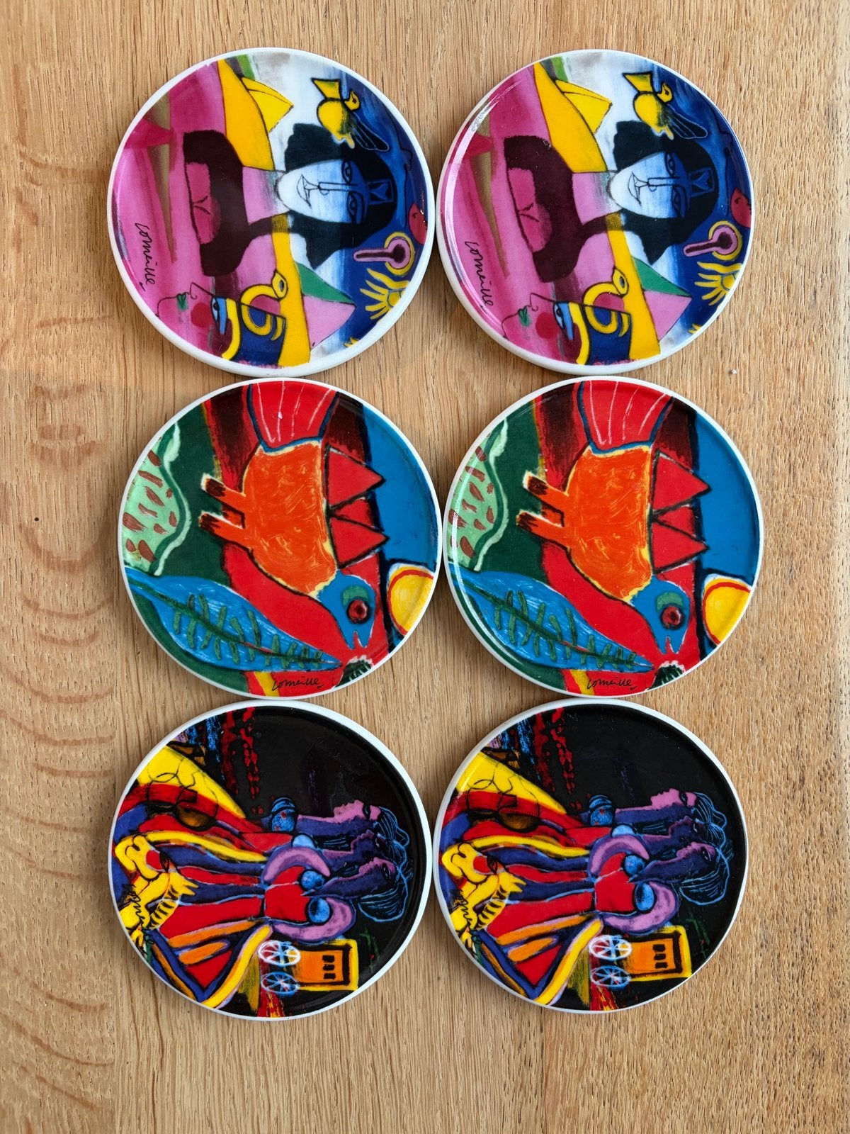 Corneille onderzetters - Set van 6 kleurrijke kunstwerken, Ophalen, Gebruikt, Steen/keramiek, Glasonderzetter