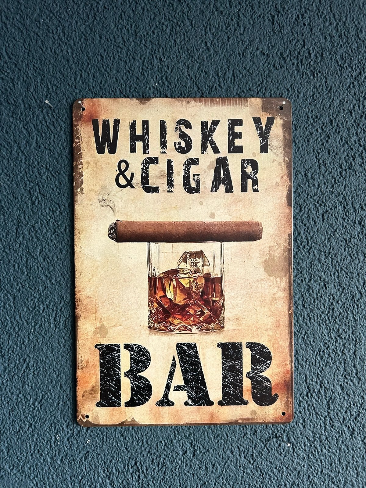 Metalen Bord "Whiskey & Cigar Bar" - 20x30 cm, Ophalen of Verzenden, Nieuw, Metaal, Vintage