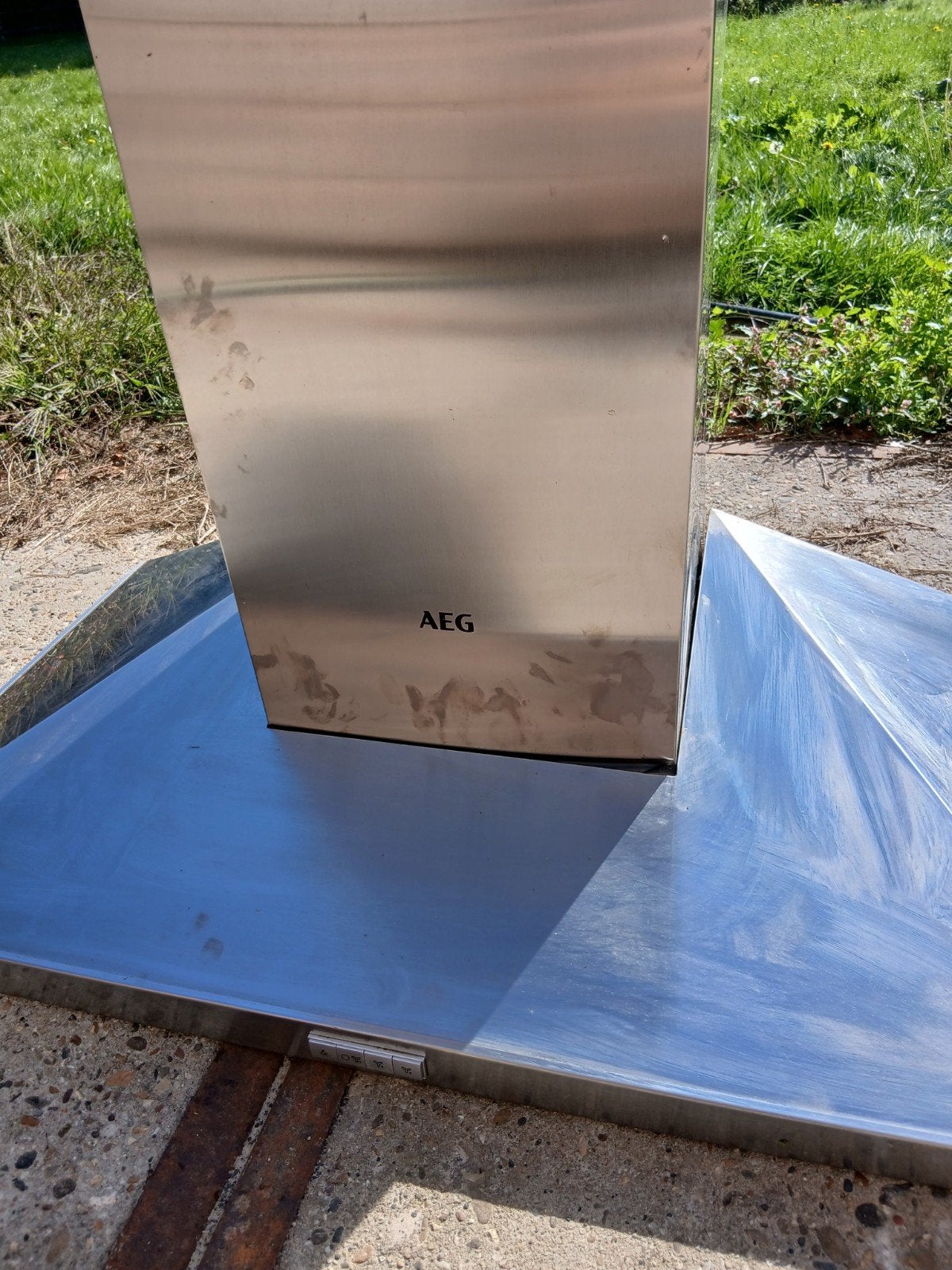 AEG afzuigkap 90cm RVS - Prima staat, Ophalen, Gebruikt, Wandschouwkap, Motor