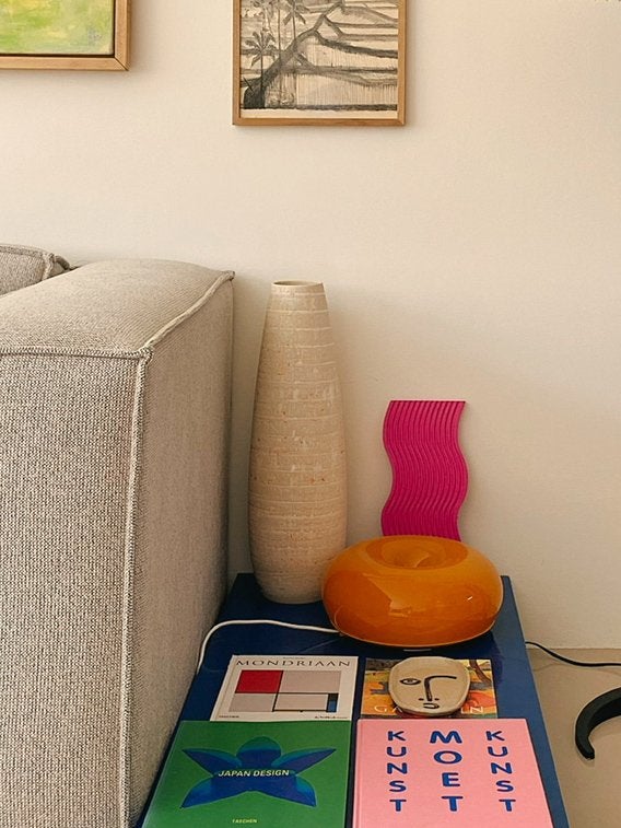 Anthopologie vase vaas beige vintage japandi hoog design, Ophalen, Zo goed als nieuw, Minder dan 150 cm