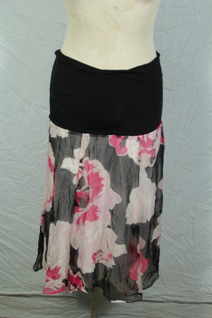 Vrolijke rok.Zwart, roze bloemen.100% zijde.Mt 38.Bandolera, Kleding | Dames, Rokken, Maat 38/40 (M), Overige kleuren, ., Ophalen of Verzenden