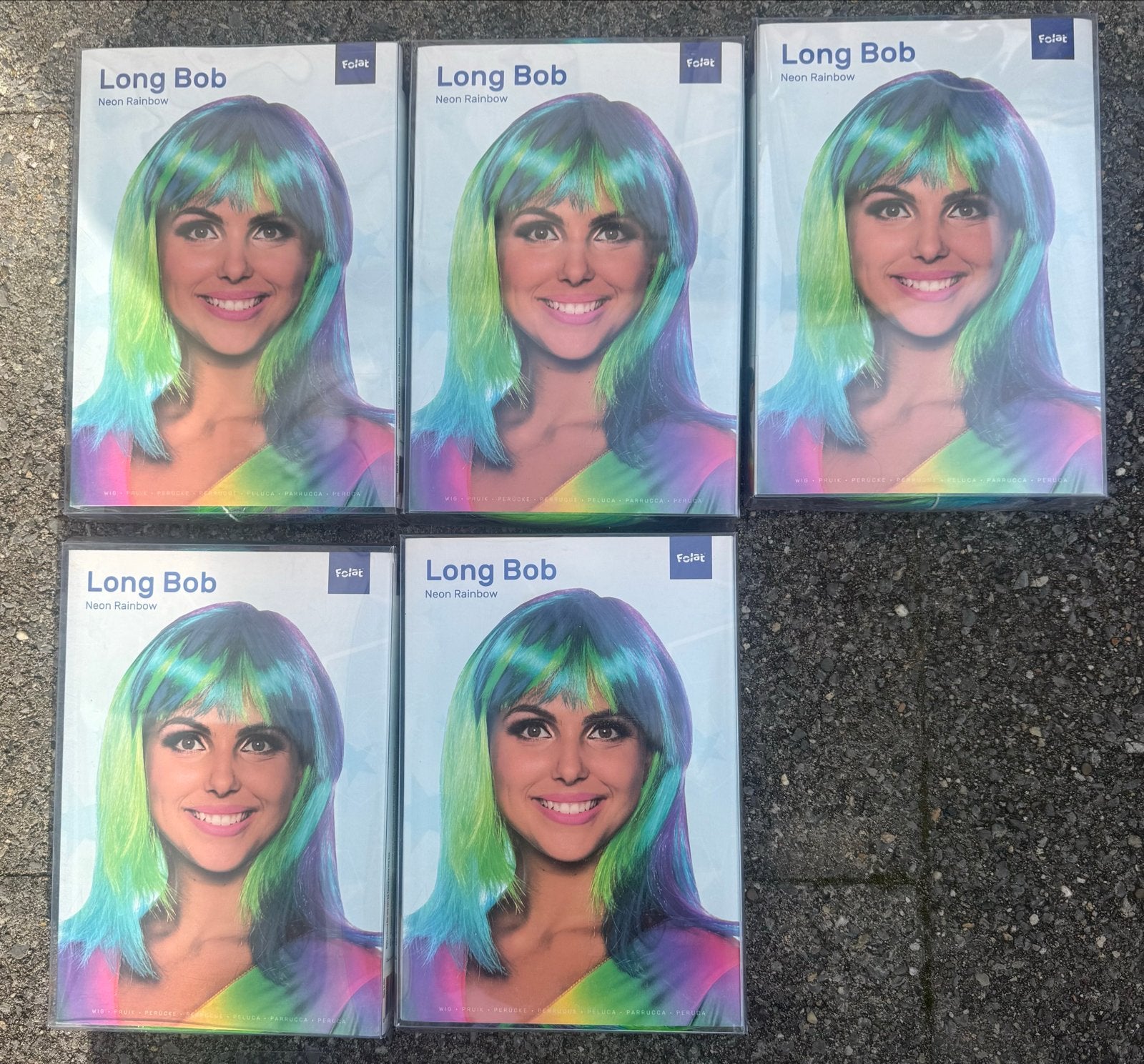 Long Bob Neon Regenboog Pruik - Feestpruik, Ophalen, Nieuw, Hoed of Pruik, Carnaval