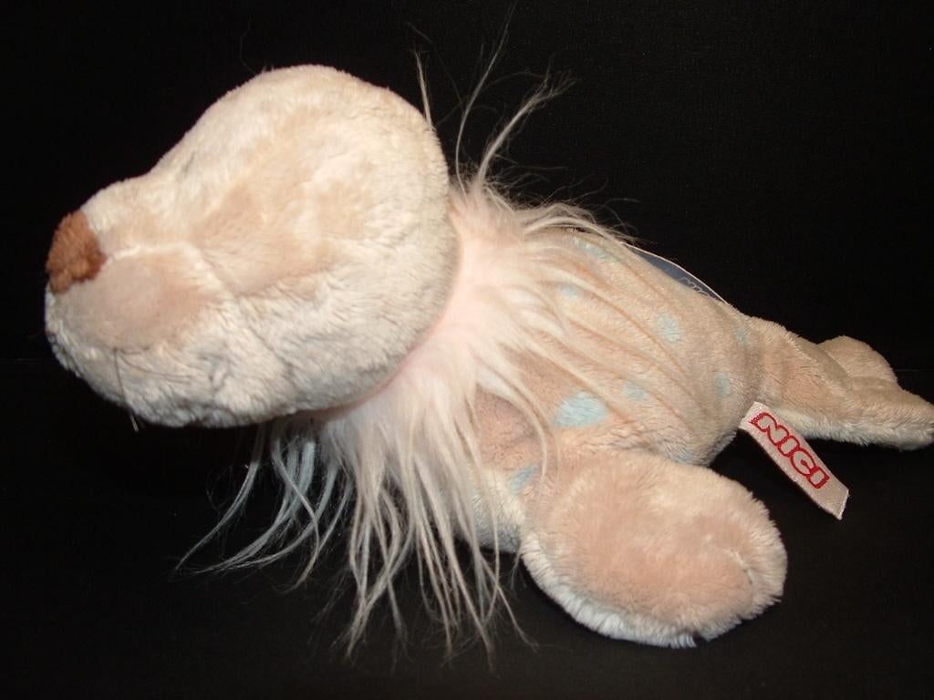NICI ZEEHOND VELOURS BEIGE MET BLAUWE STIPPEN BRUINE, Ophalen of Verzenden, Nieuw, Overige typen