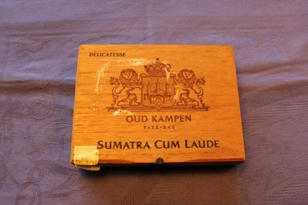 Houten sigarendoos (17x13x3 cm) Oud kampen Sumatra 25 stks, Ophalen of Verzenden, Gebruikt, Tabaksdoos of Verpakking