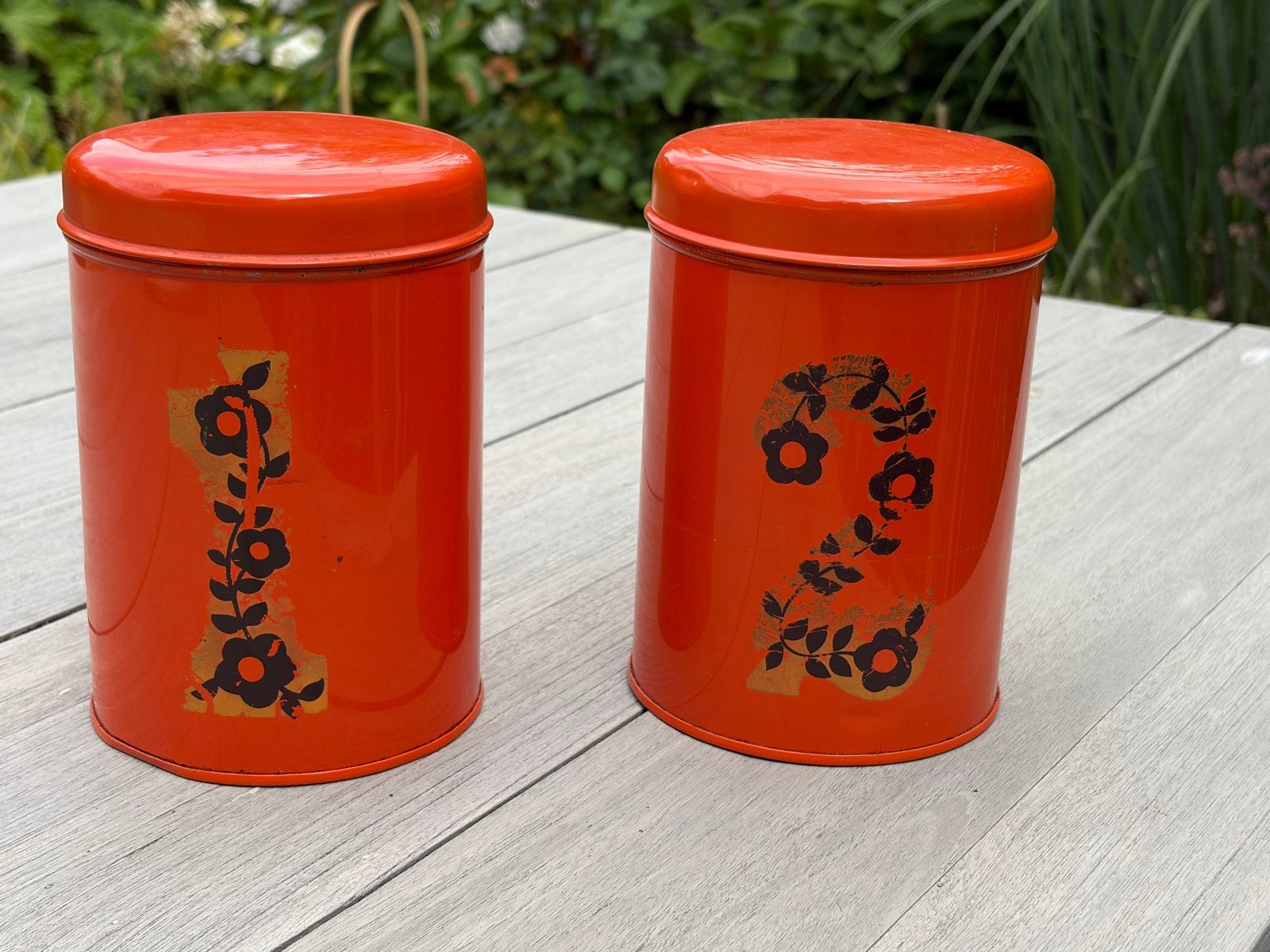 Vintage Brabantia oranje voorraadblikken, Antiek en Kunst, Ophalen of Verzenden