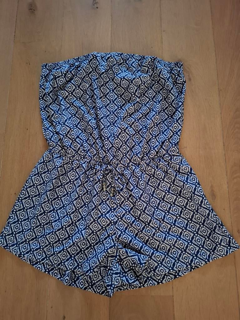 Blauw/wit jumpsuit maat 44/46, Kleding | Dames, Jumpsuits, Ophalen of Verzenden, Zo goed als nieuw, Maat 46/48 (XL) of groter