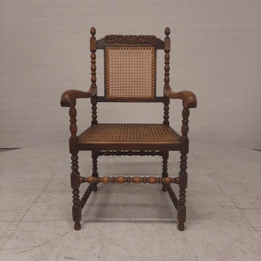 Eiken bibliotheekstoel, barley twist met rotan, Ophalen, Gebruikt, Bruin, N.v.t.
