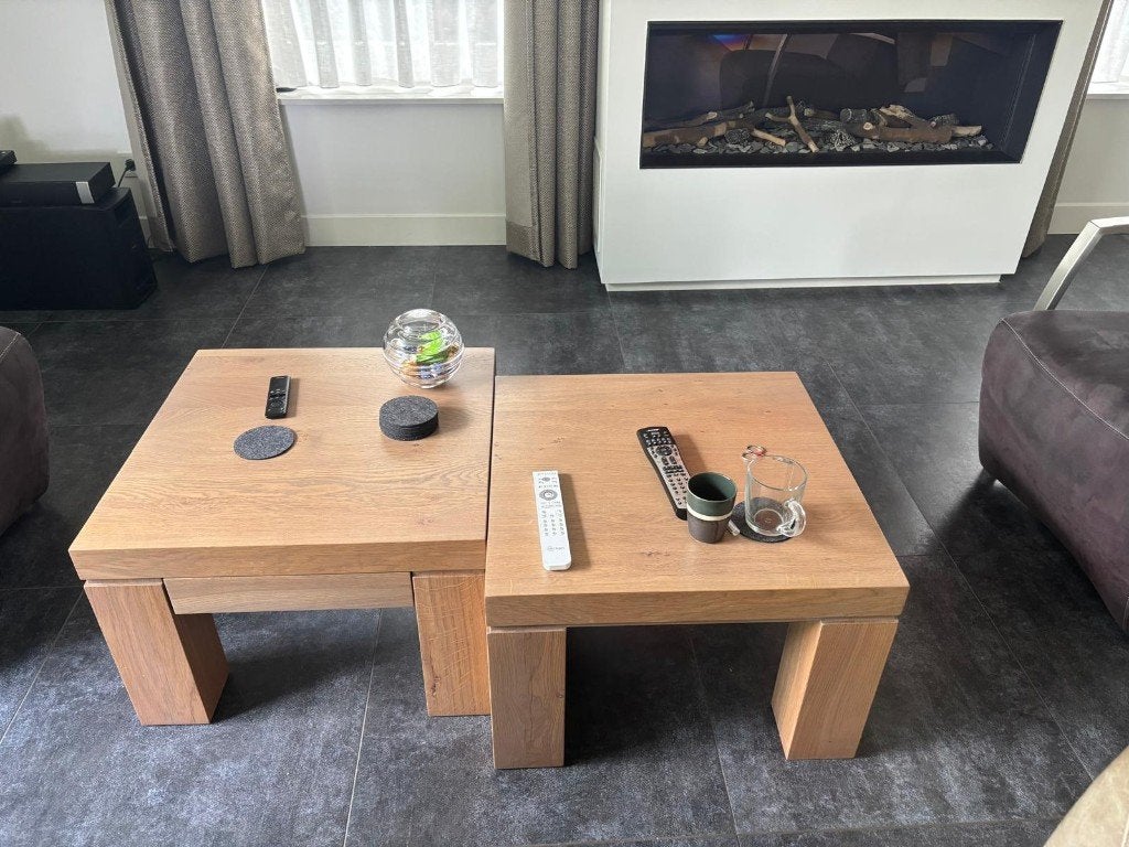 salontafel 60x60, Ophalen, Gebruikt, 100 tot 150 cm, Eiken licht rustiek