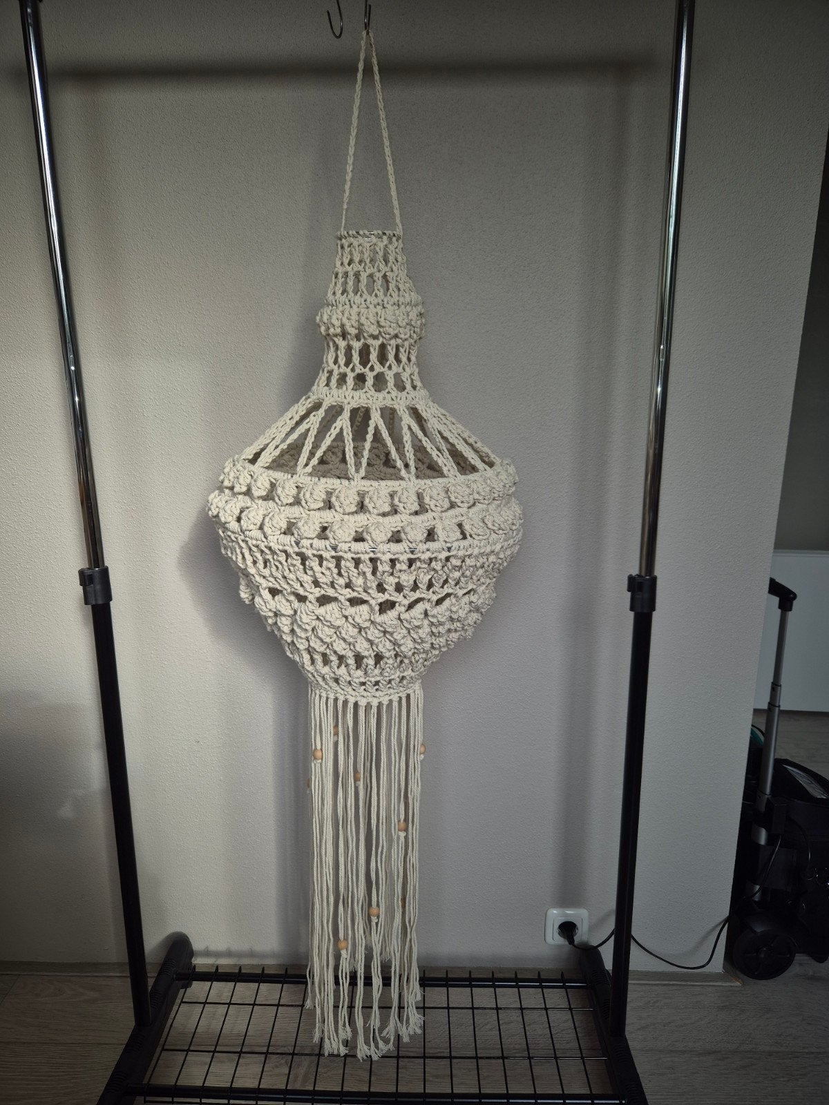 Grote ecru lampion, 140 cm lang, 40 cm doorsnee, Ophalen of Verzenden, Zo goed als nieuw, Textiel, Boho, Macramé