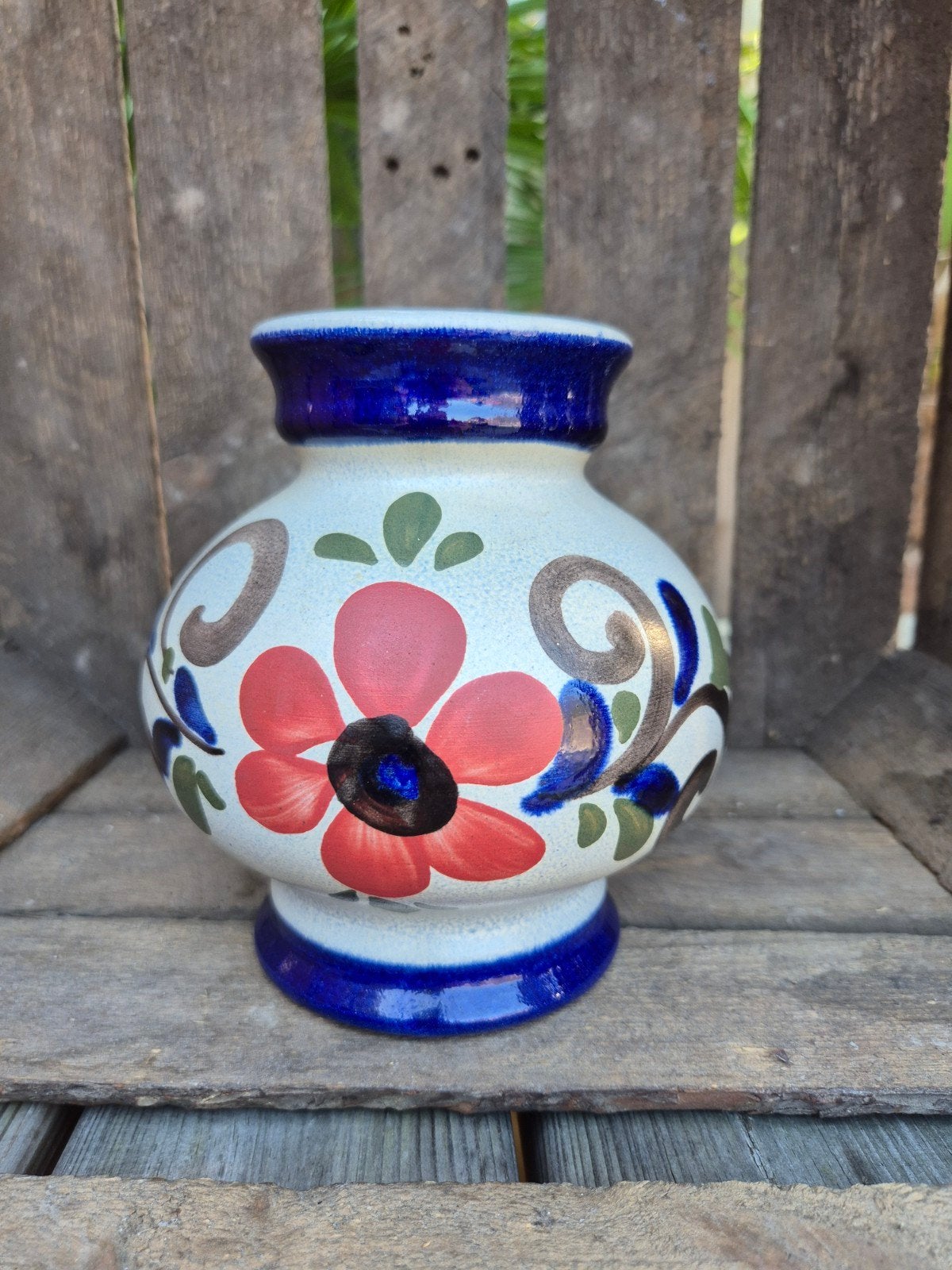 Vintage duits handgeschilderde bloemenvaas, Antiek en Kunst, Ophalen of Verzenden
