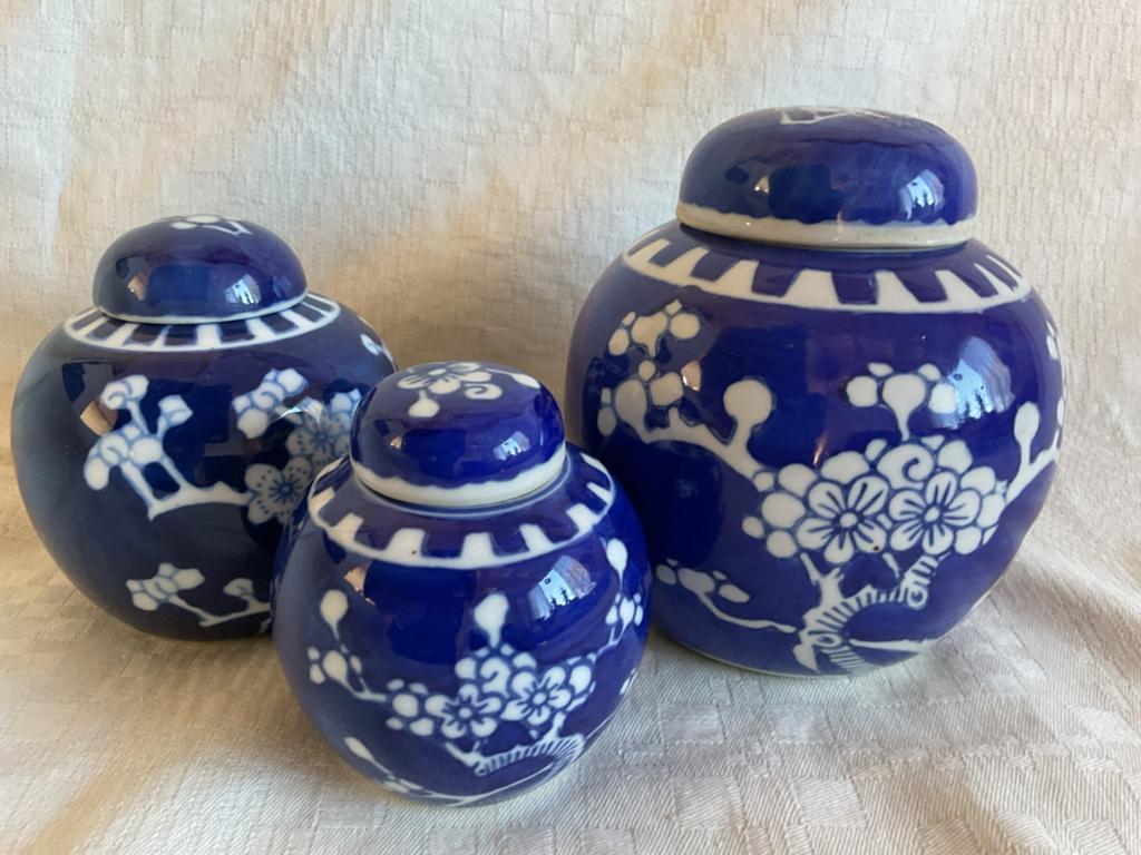 Drie blauw witte Chinese gemberpot gembetpotten, Antiek en Kunst, Ophalen of Verzenden