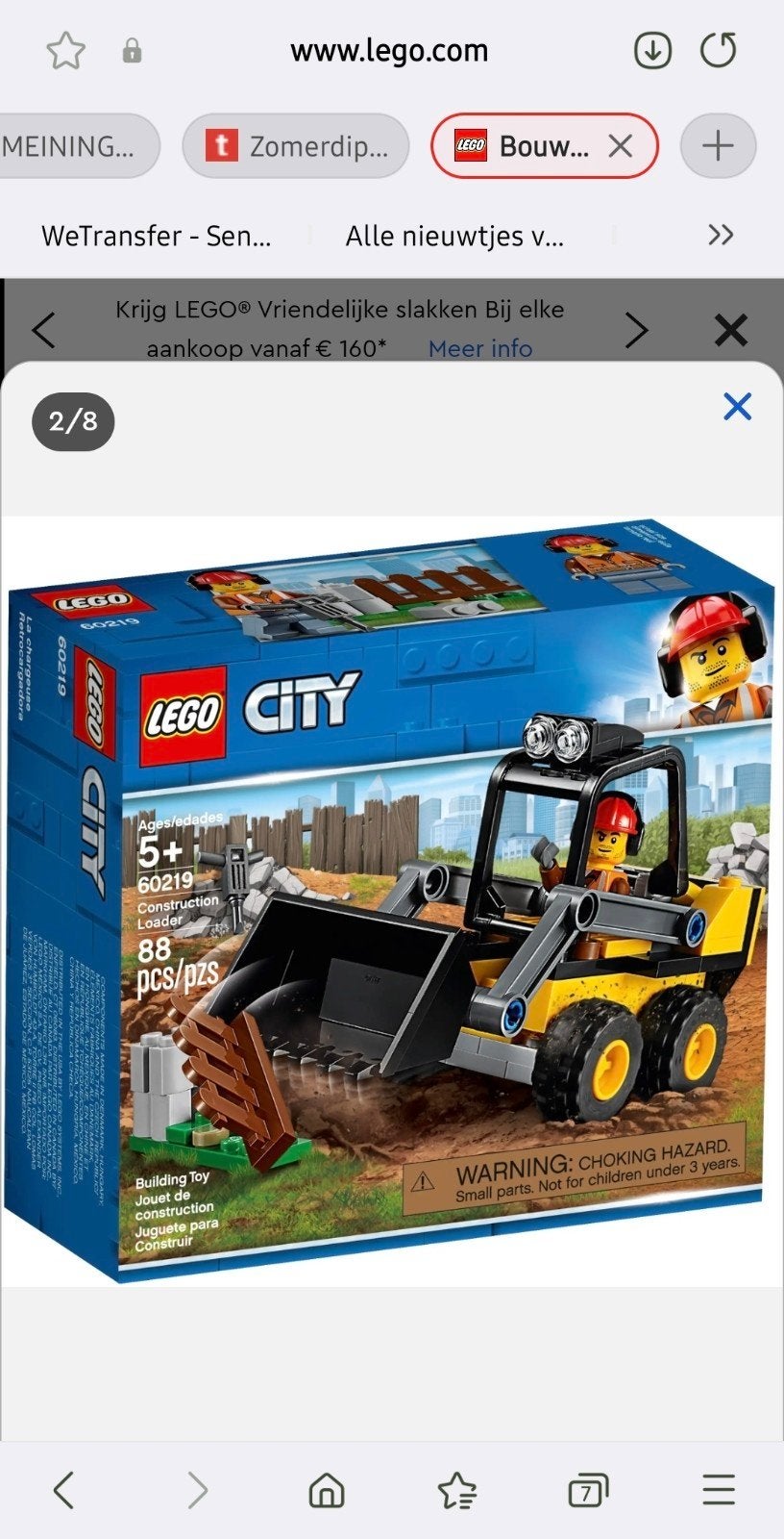 LEGO City 60219 Bouwvoertuig - Skidsteer Loader, Ophalen of Verzenden, Zo goed als nieuw, Overige merken
