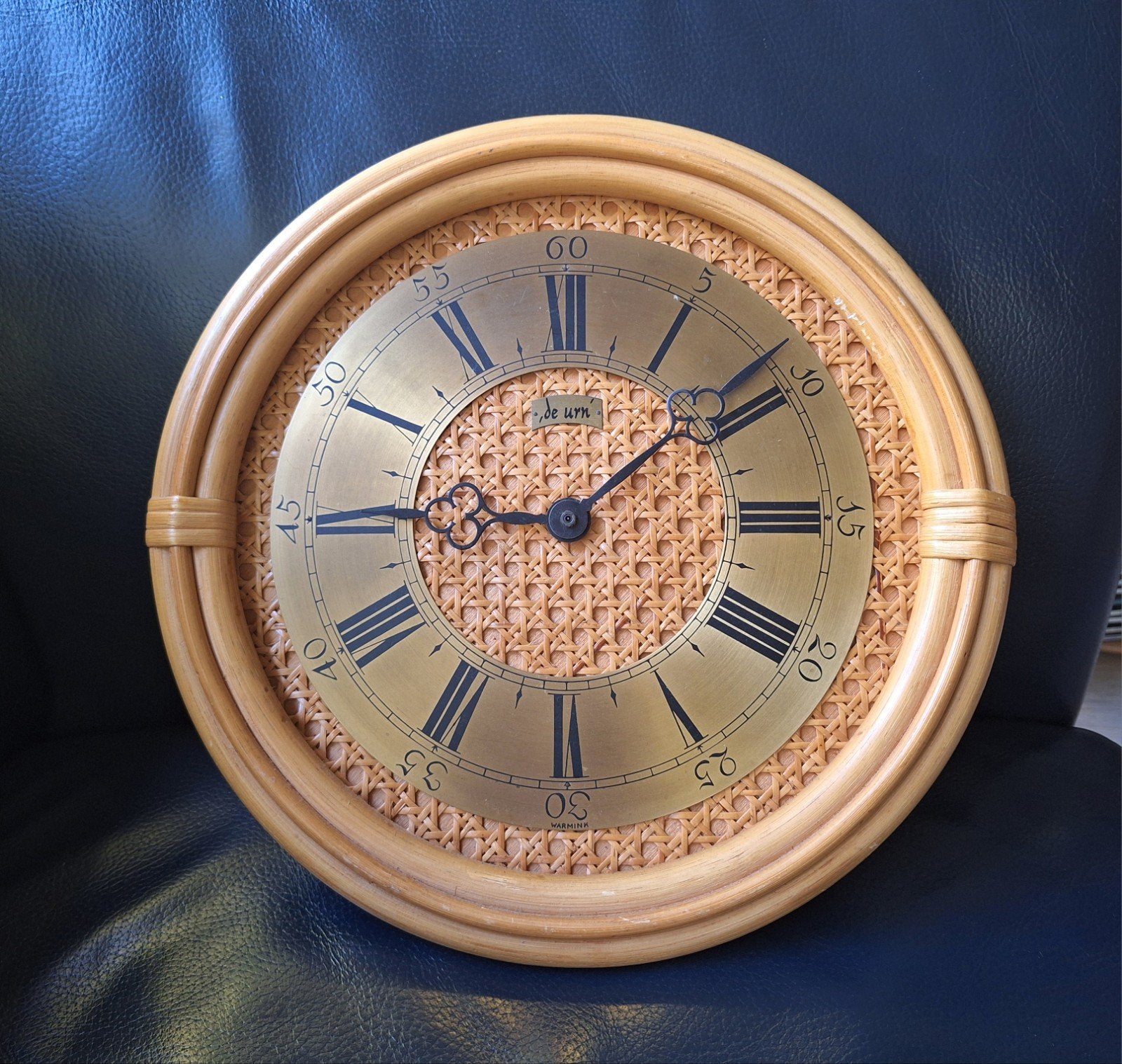 Vintage rotan wandklok, merk "Warmink", izgst., Ophalen of Verzenden, Wandklok
