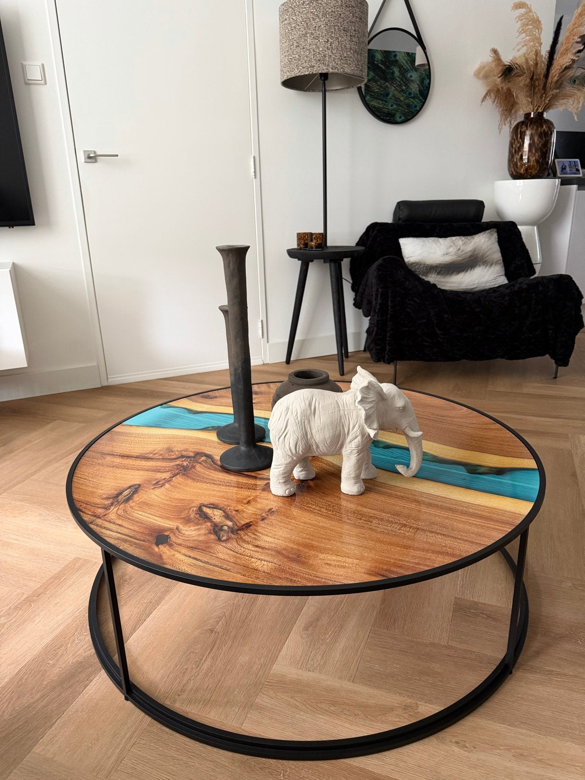 Leolux Salontafel diameter 100 cm, 32 hoog, Ophalen, 100 tot 150 cm, Rond, 50 tot 100 cm