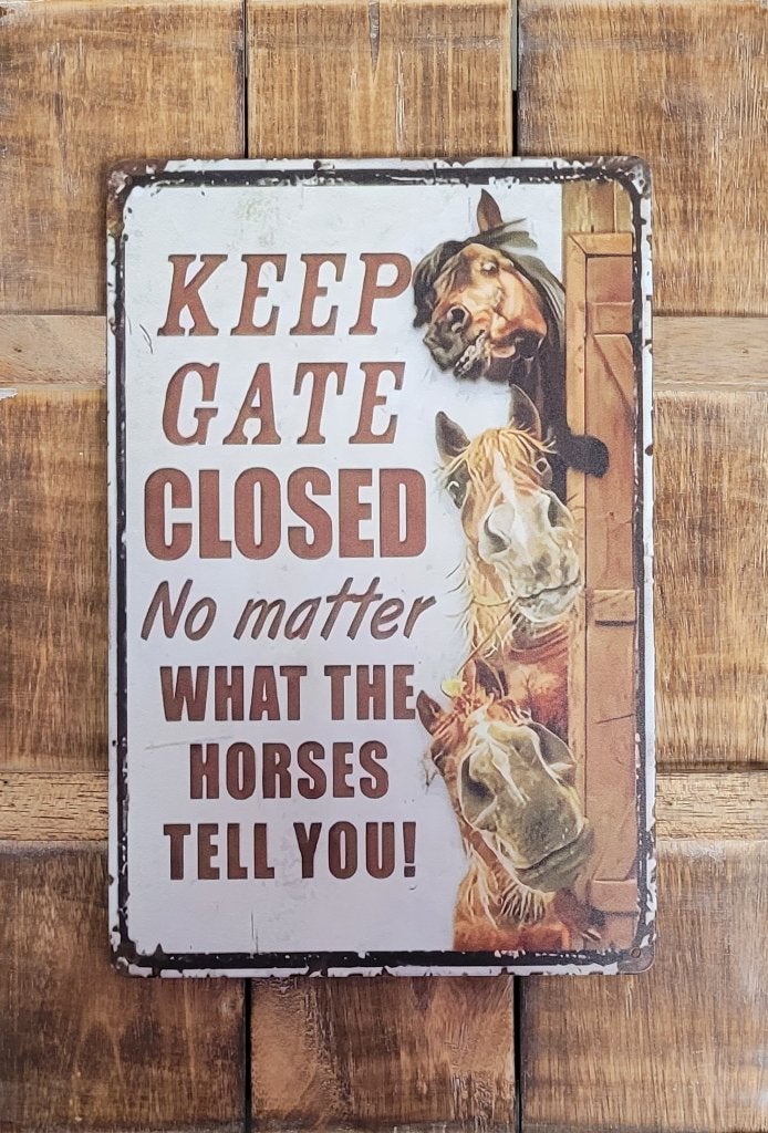 Keep gate closed paarden horse reclamebord van metaal deco, Info@deconoord.nl, Deco Noord, Nieuw, Ophalen of Verzenden