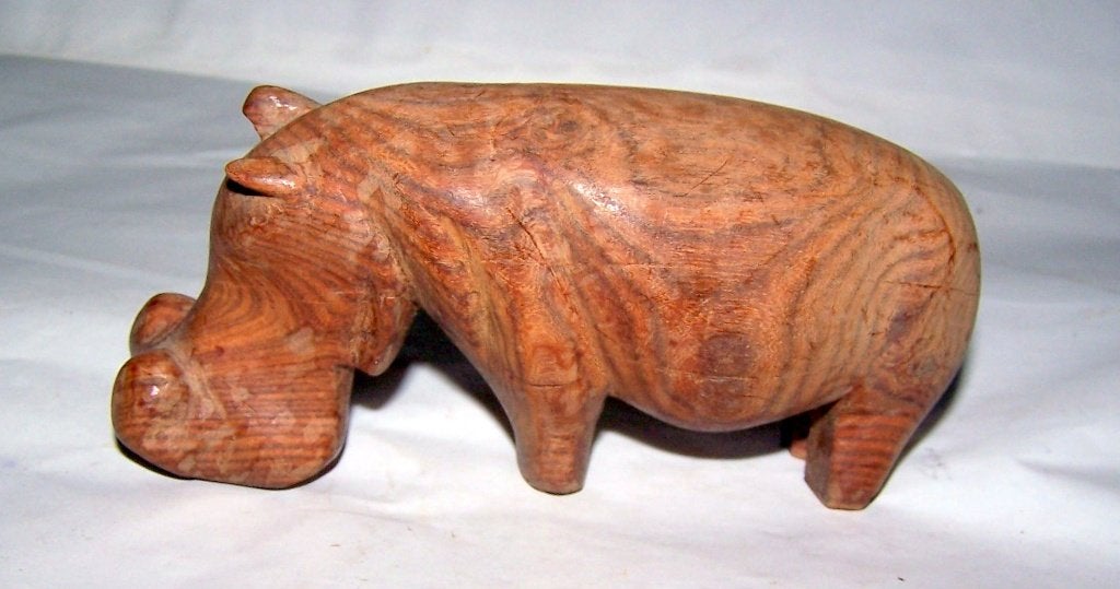 Houten Nijlpaard Beeldje - Handgesneden Decoratie. Izgs., Antiek en Kunst, Houtsnijwerk, Minder dan 20 cm, Ophalen of Verzenden