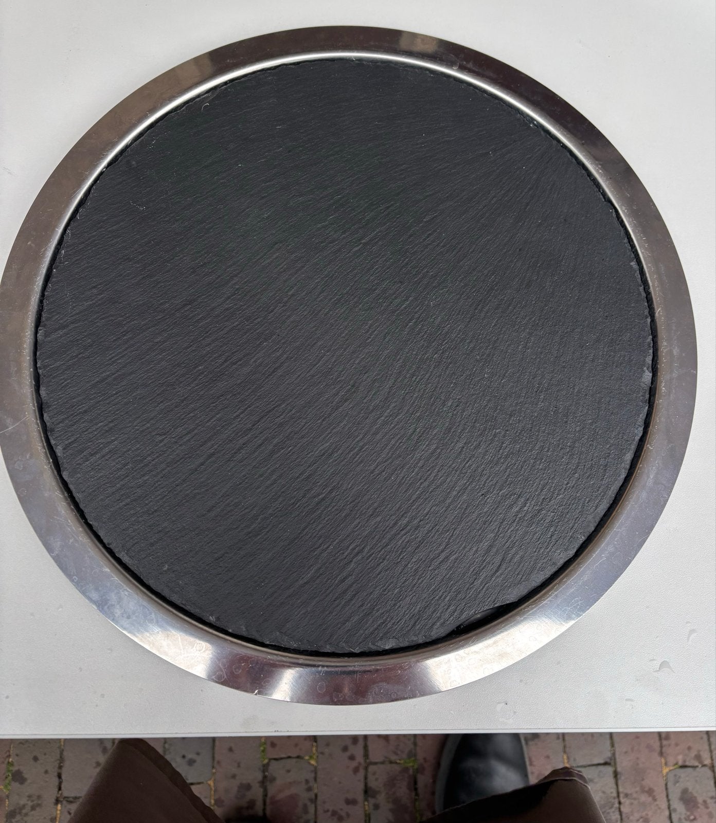 Metalen schaal met leisteen, Ø 38 cm, Ophalen, Gebruikt, Schaal, Rond