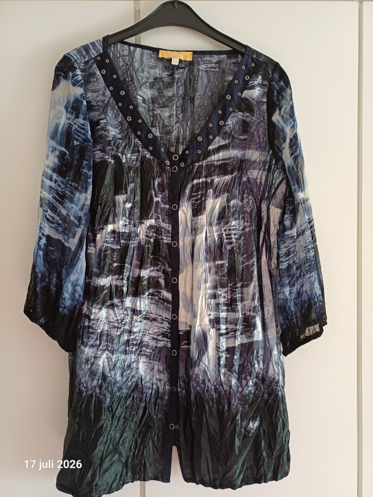 Blauw-witte tye-dye blouse vintage, Kleding | Dames, Maat 38/40 (M), Blauw, Biba, Ophalen of Verzenden