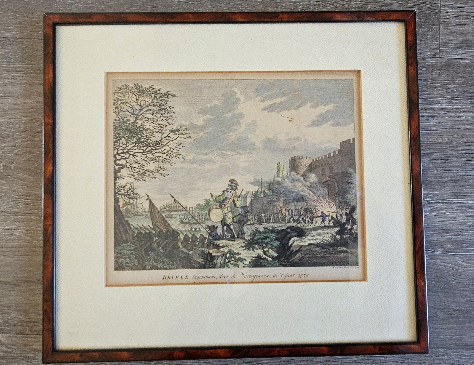 Historische Gravure: Inname van Brielle door Watergeuzen, Ophalen of Verzenden