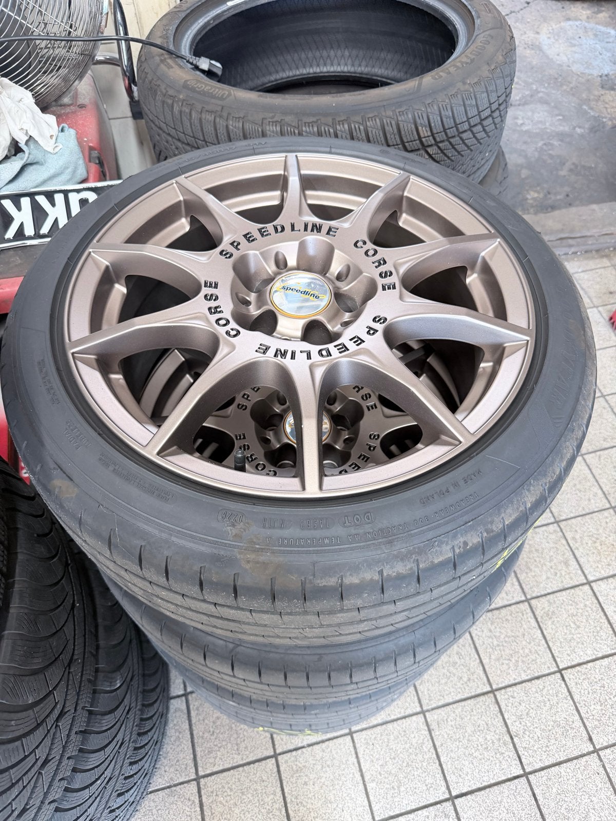 Speedline velgen 5x100 met nieuwe Goodyear banden 215/45/17, Auto diversen, Auto-accessoires, Gebruikt, Ophalen