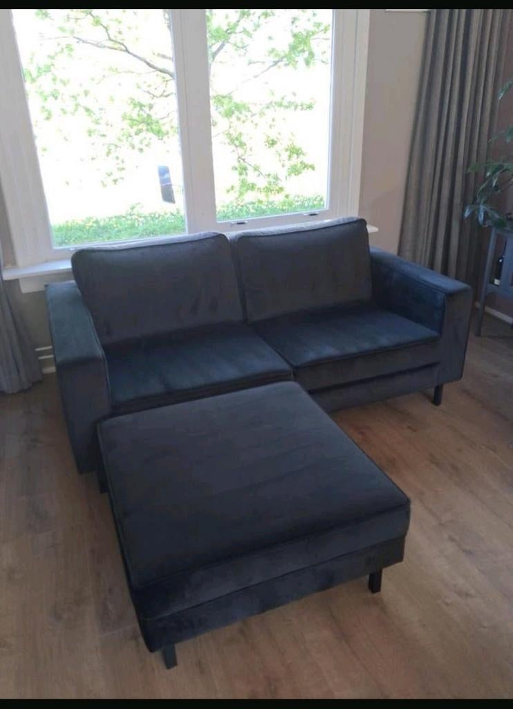 WOOOD Bank Robin 2.5-zits fluweel antraciet met poef, Ophalen, Modern, Scandinavisch, 150 tot 200 cm, Driepersoons