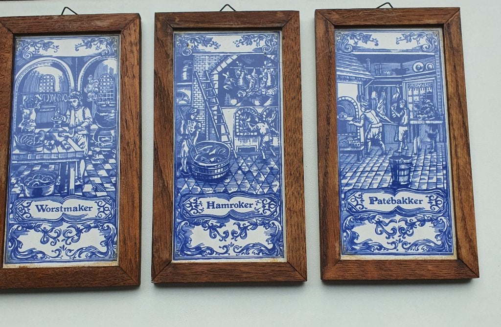 Delfts Blauwe Tegels Ambachten Set van 3 Vintage, Ophalen of Verzenden