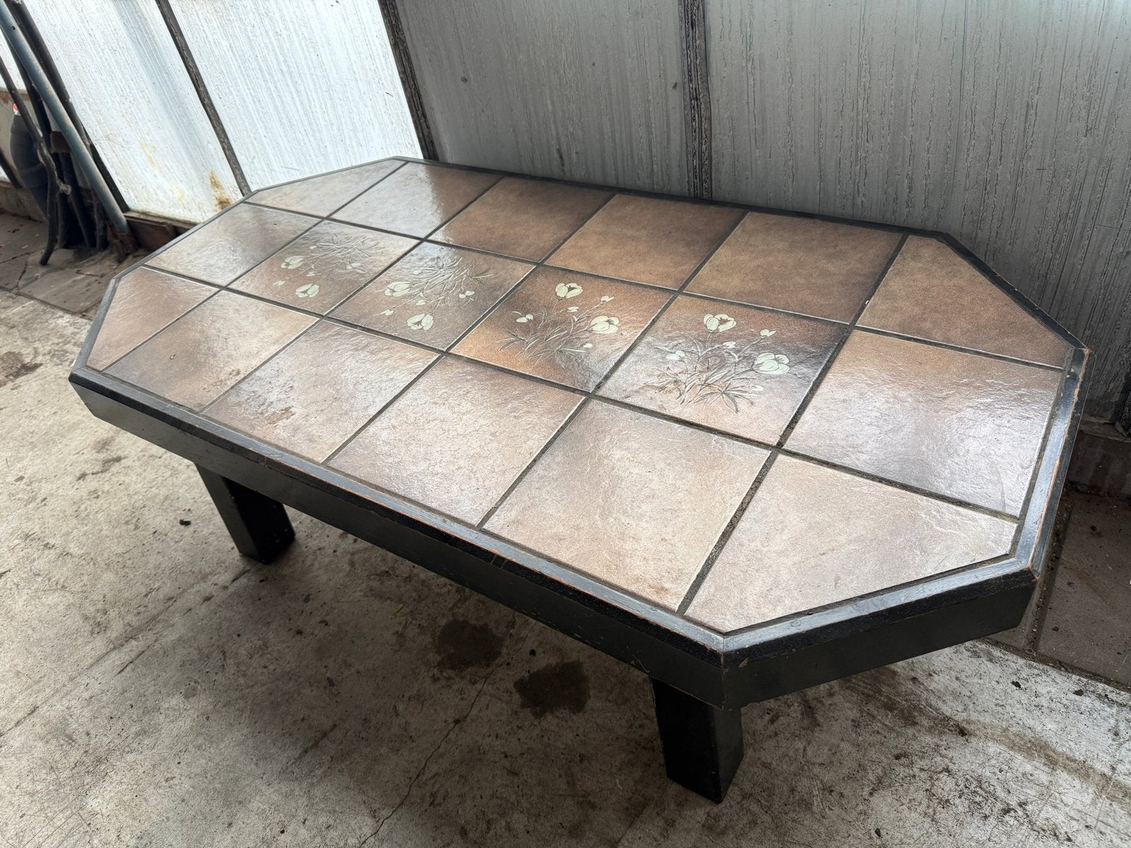 Vintage salontafel met ingelegde tegels - jaren '80, Ophalen, Gebruikt, Overige vormen, Overige materialen