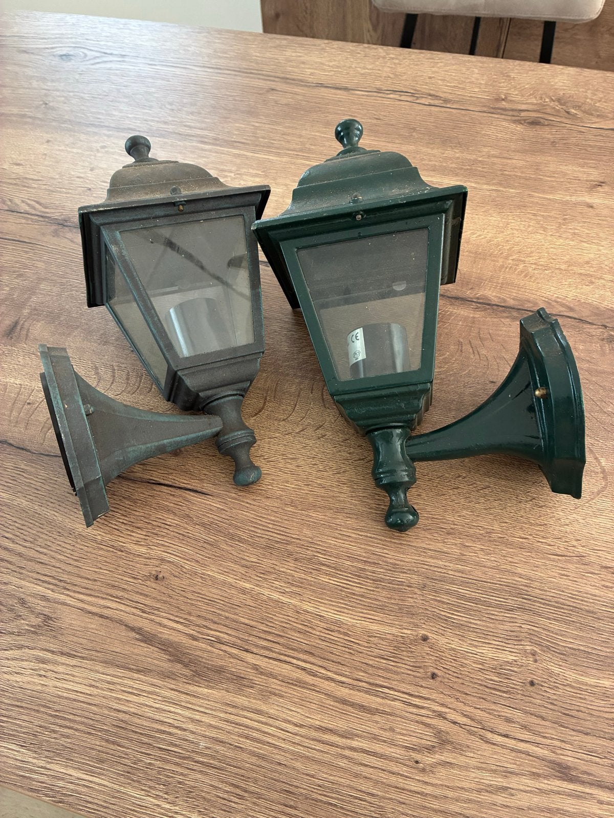 Set van 2 Vintage Buitenlampen - Groen en Antiek Brons, Metaal, Overige merken, Gebruikt, Meerkleurig