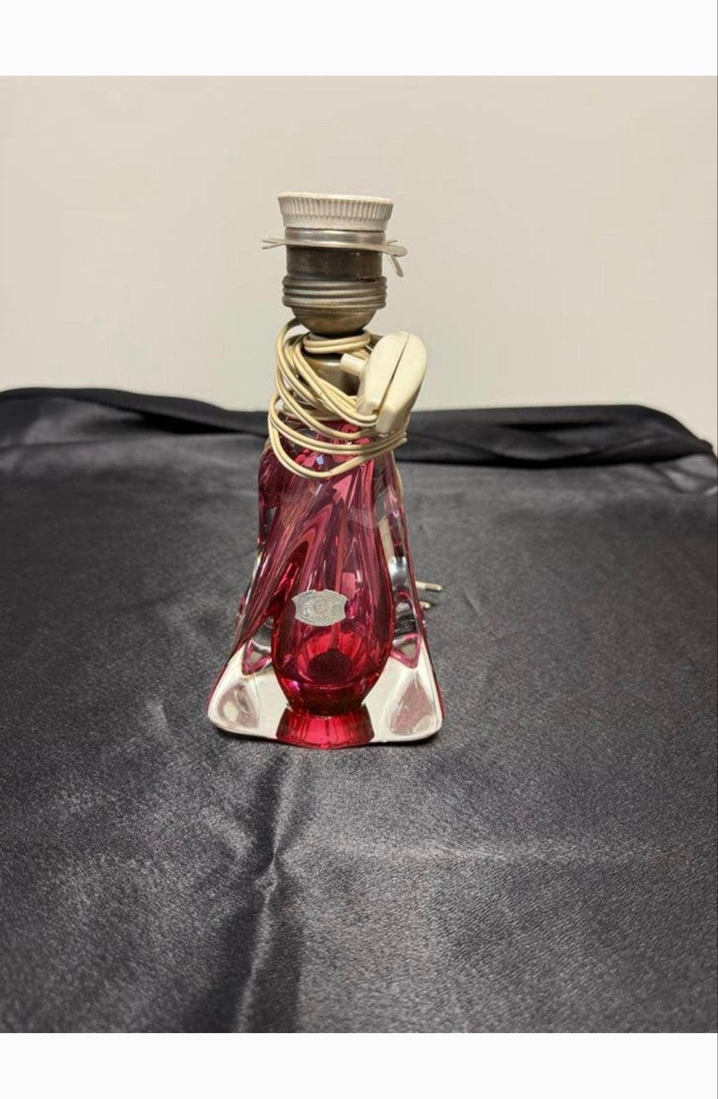 Gesigneerde vintage Val Saint Lambert lamp, rood/transparant, Ophalen of Verzenden