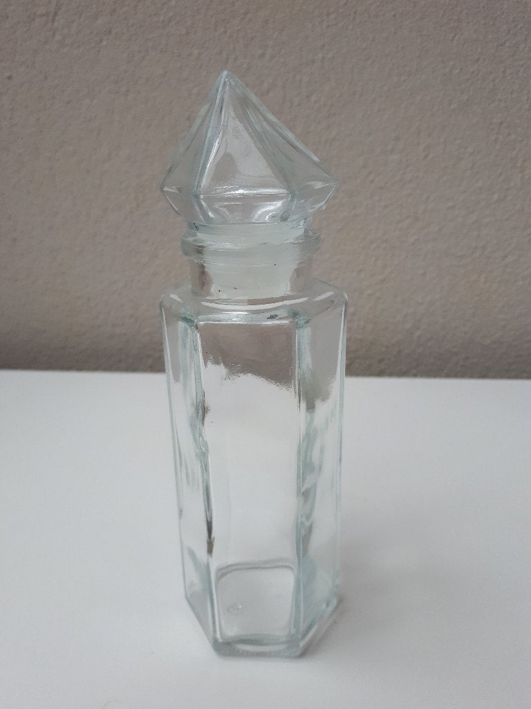 GLAZEN KARAFJE- 6 kantig-voor Olie, Azijn, Likeur, Decoratie, Ophalen of Verzenden, Nieuw, Overige typen