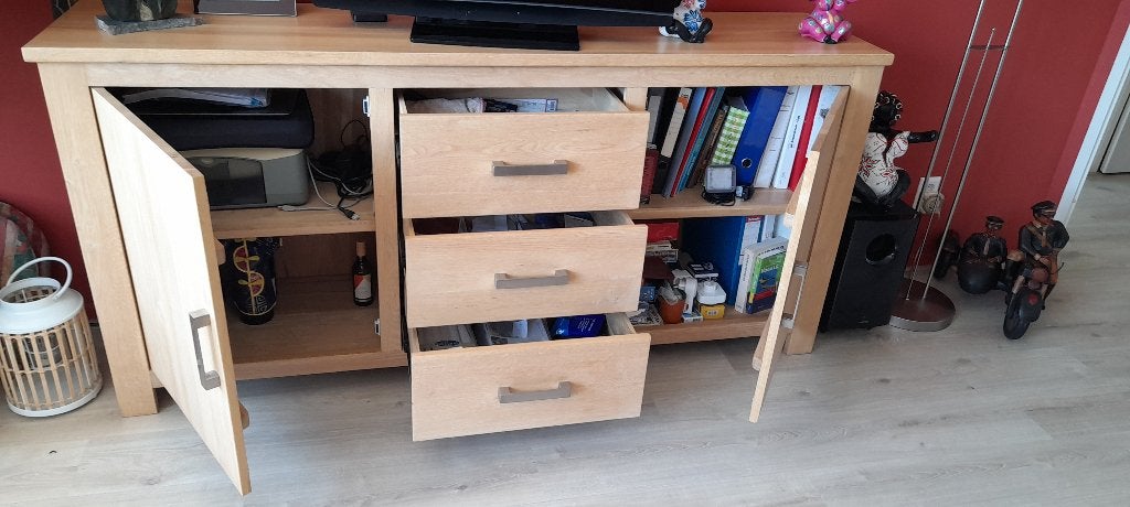 Massief blank eikenhouten dressoir izgst, Huis en Inrichting, Kasten | Dressoirs, Ophalen, Met deur(en), 150 tot 200 cm, Eikenhout