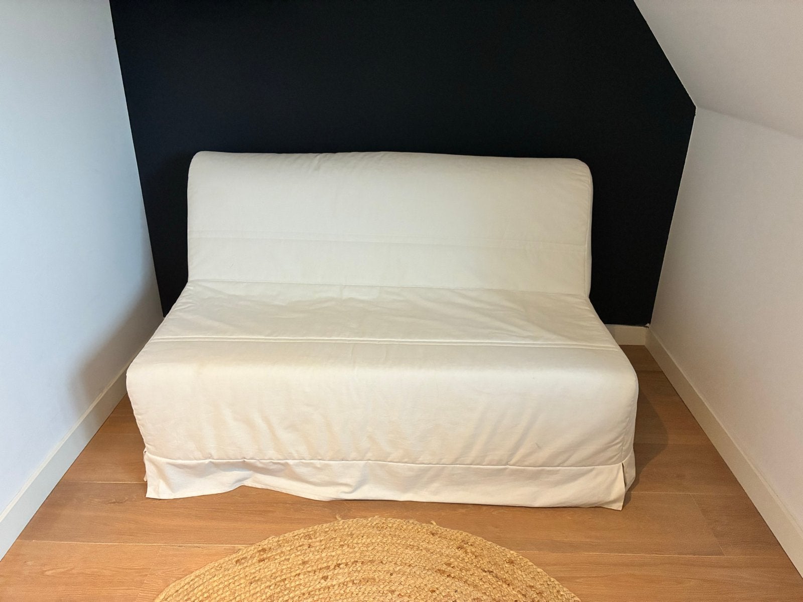 IKEA Lycksele slaapbank met witte hoes, Wit, Tweepersoons, Zo goed als nieuw, 140 cm