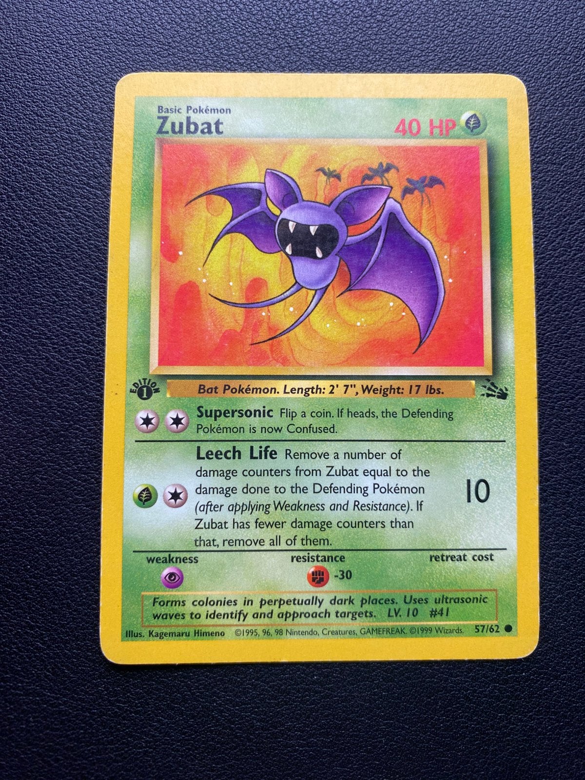 Zubat 1st Edition - Fossil - 57/62 - Pokemon kaart, Ophalen of Verzenden, Zo goed als nieuw