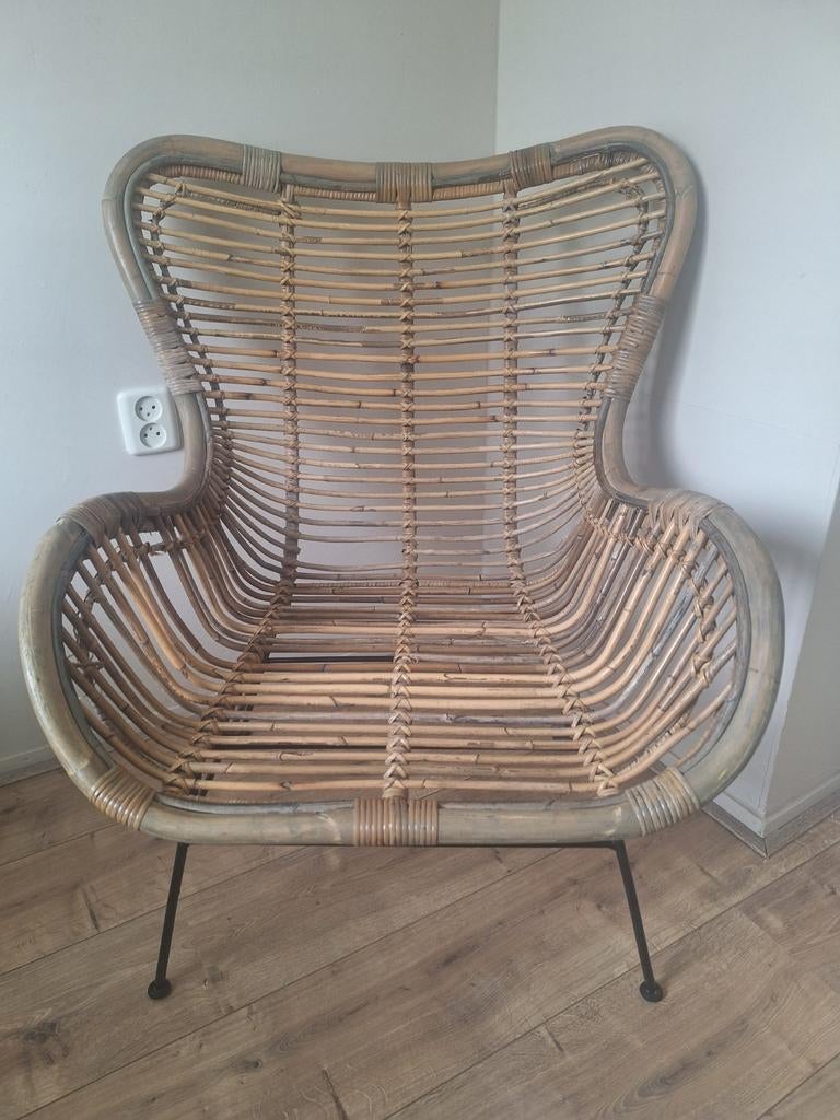 Rotan Stoel Intratuin (ook voor buiten) met kussen, Huis en Inrichting, Stoelen, Ophalen, Gebruikt, Bruin, Riet of Rotan
