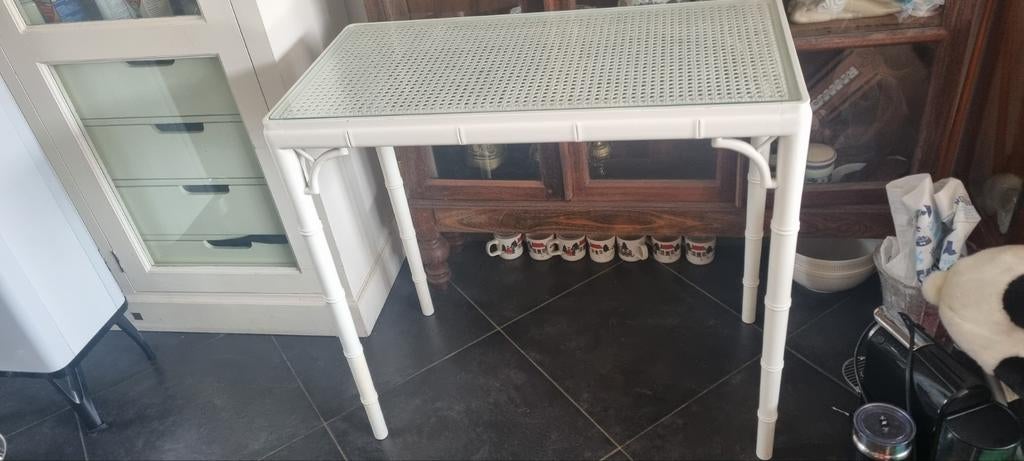 Jonathan Adler faux bamboo Chippendale Hollywood tafel, Ophalen, Zo goed als nieuw, Rechthoekig, 75 cm of meer